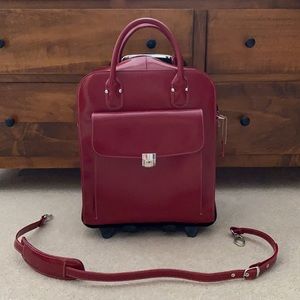 15" Leather Detachable wheeled laptop briefcase
